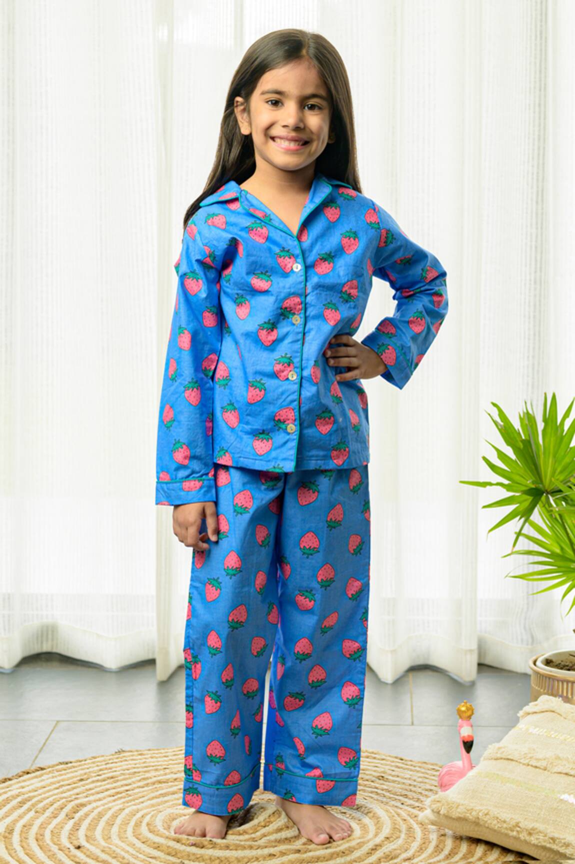 Fairies Forever Strawberry Print Lapel Collar Top & Pant Set