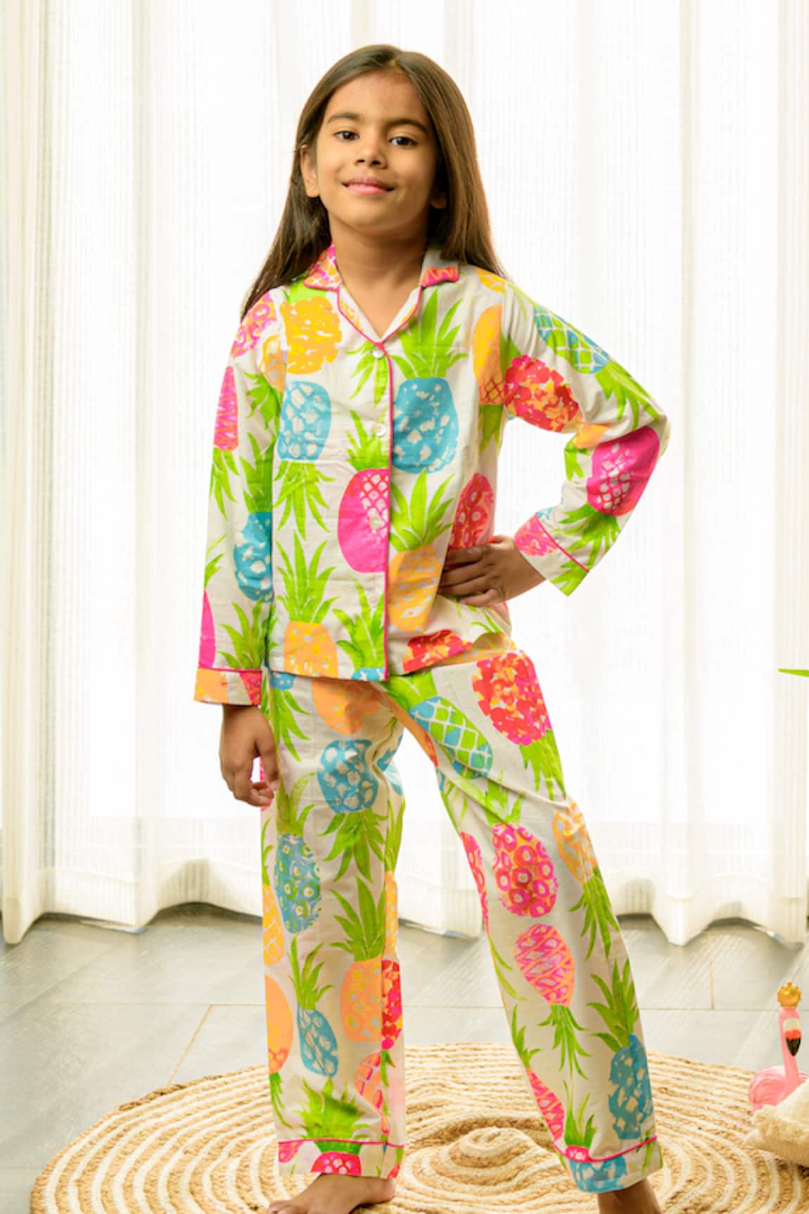 Fairies Forever Pineapple Print Lapel Collar Top & Pant Set