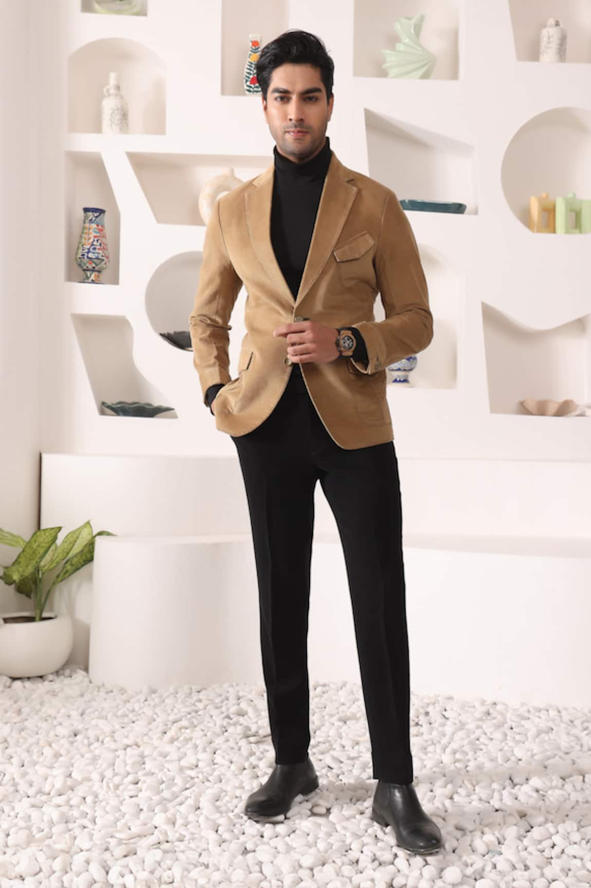 Buy Pink Suede Full Sleeve Solid Blazer For Men by Aryavir Malhotra Online  at Aza Fashions.