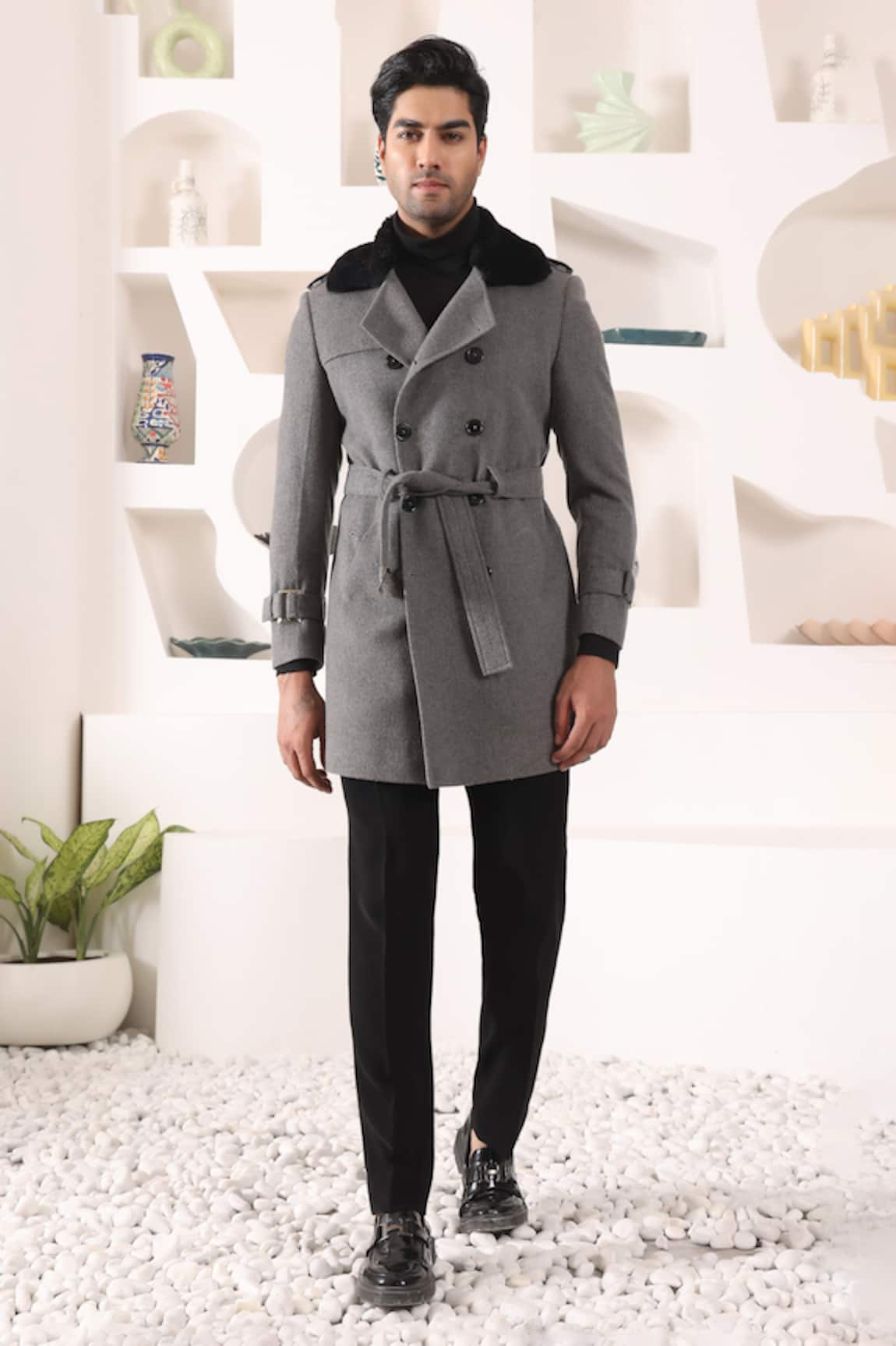 KUSTOMEYES Fur Collar Overcoat