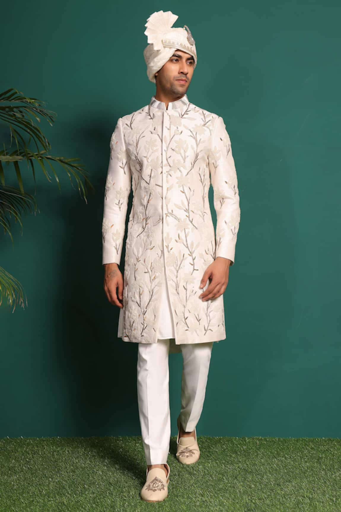 KUSTOMEYES Raw Silk Embellished Sherwani Set