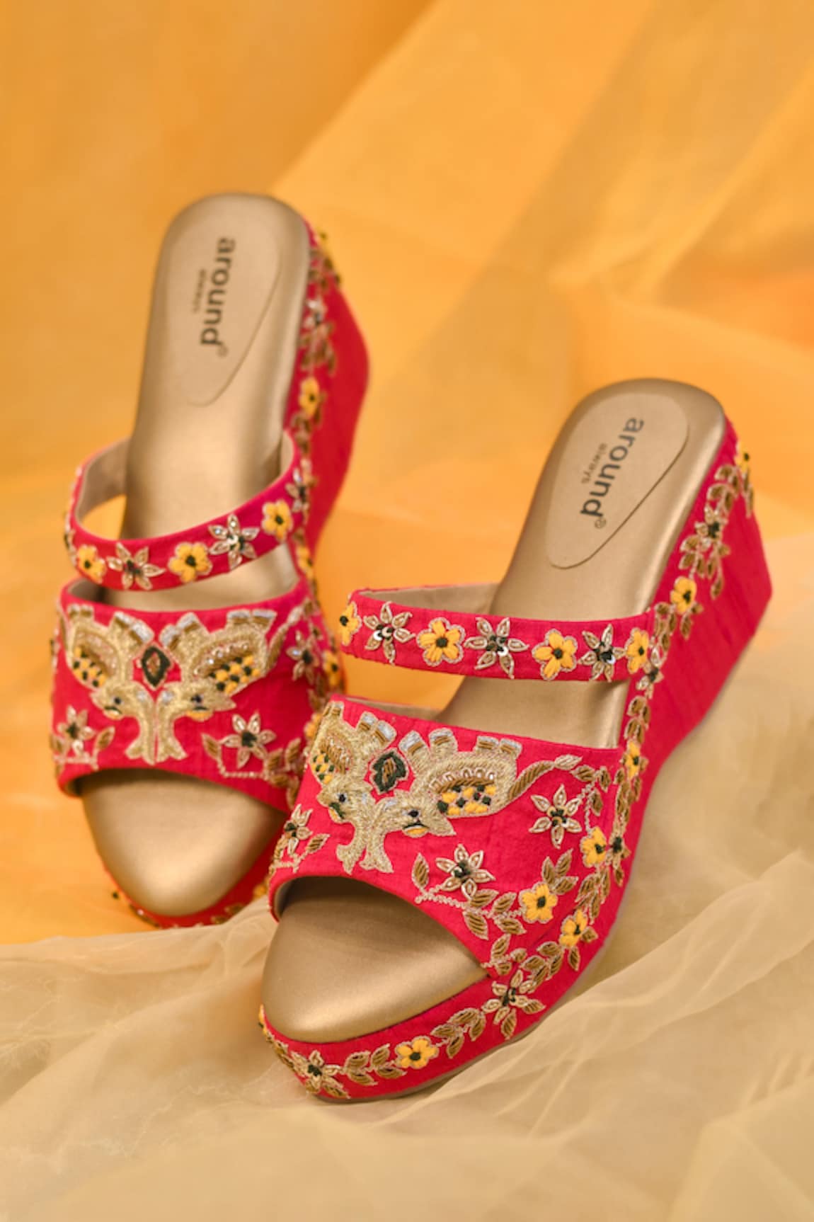 AROUND ALWAYS Kari Zardozi Embroidered Wedges