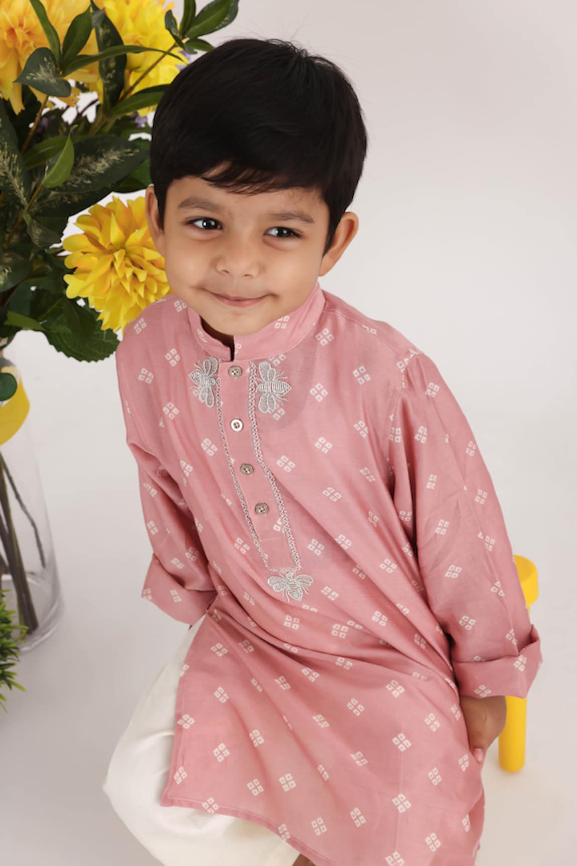 LA DEE DA Bandhani Print Silk Kurta Set