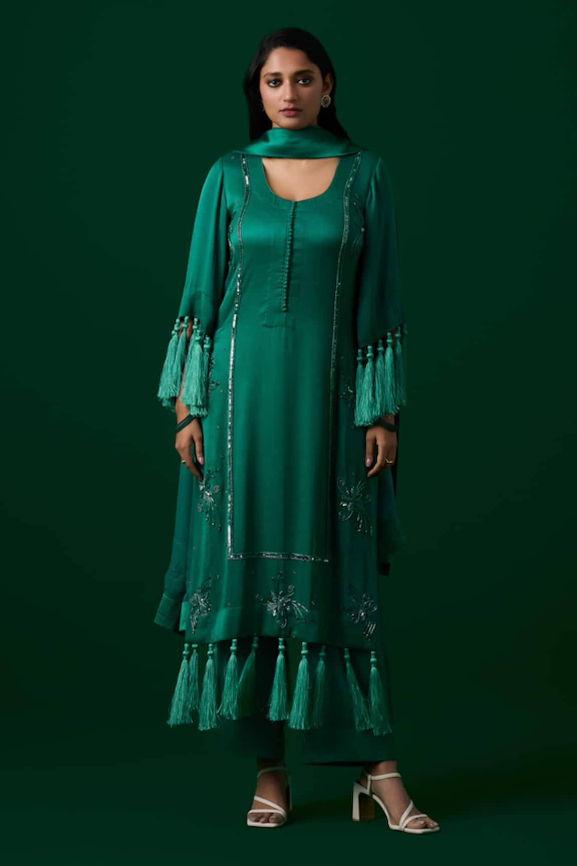 Meesa Floral Embroidered Kurta Palazzo Set