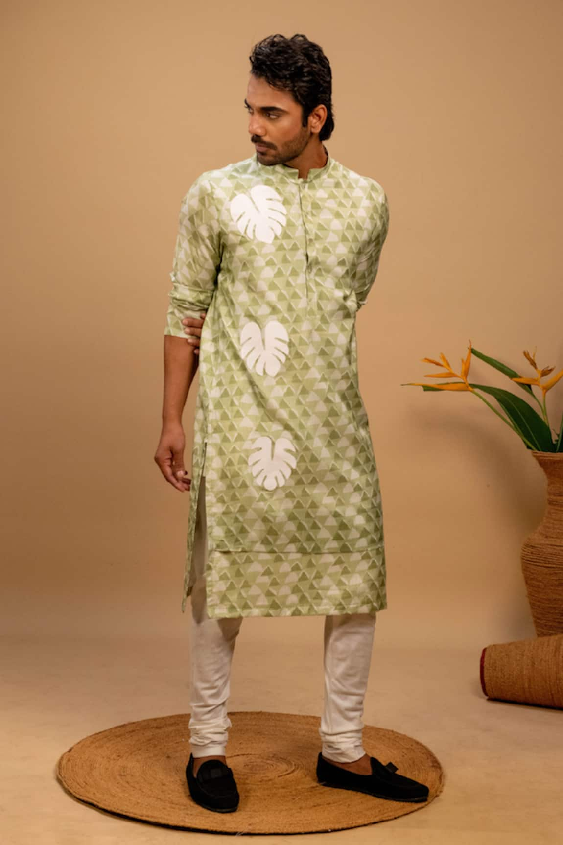 Agape Leaf Applique Kurta & Churidar Set