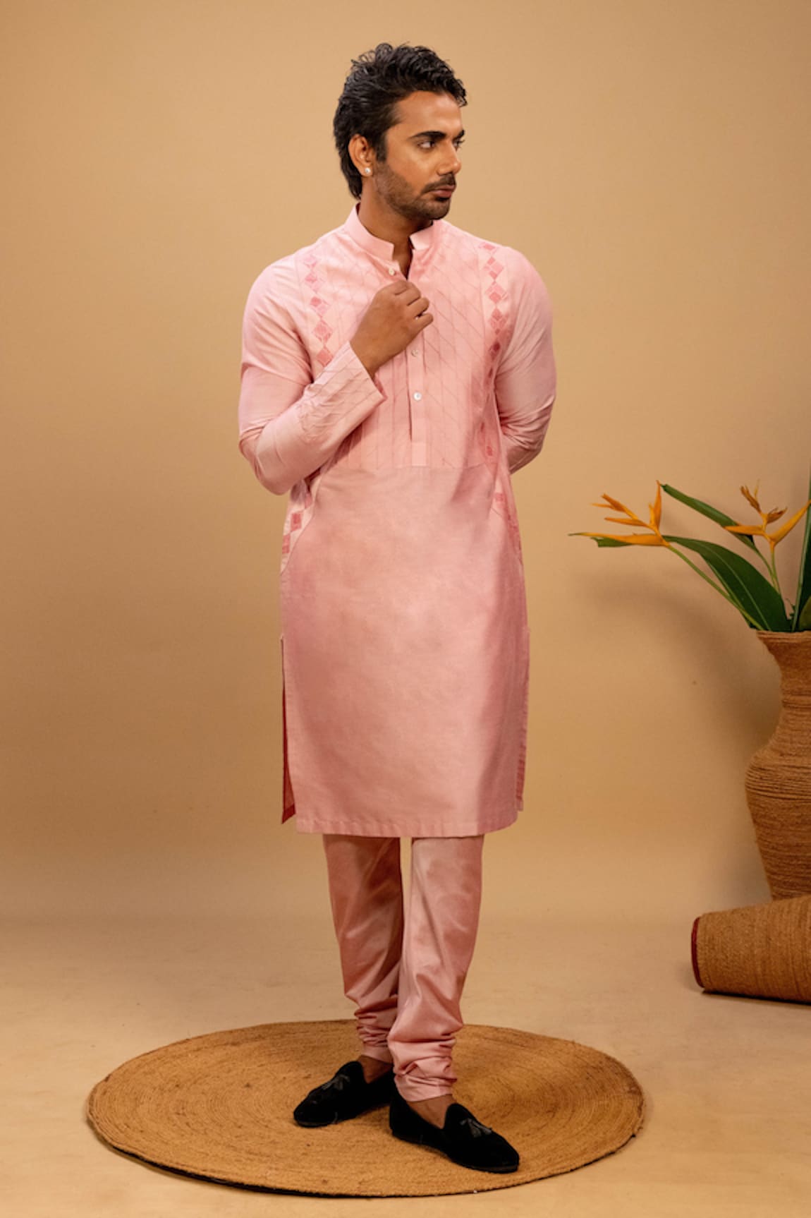 Agape Cross Pintucked Yoke Kurta & Churidar Set