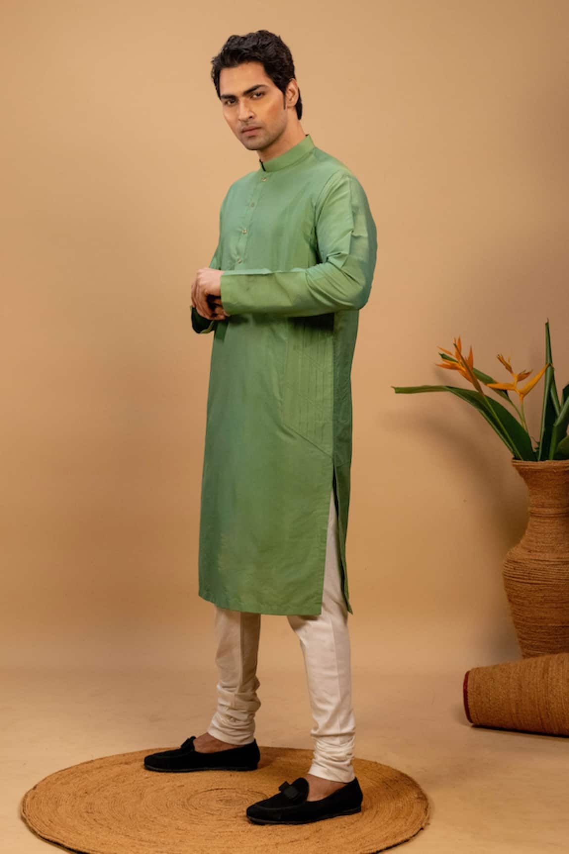 Agape Pleated Panel Kurta & Churidar Set