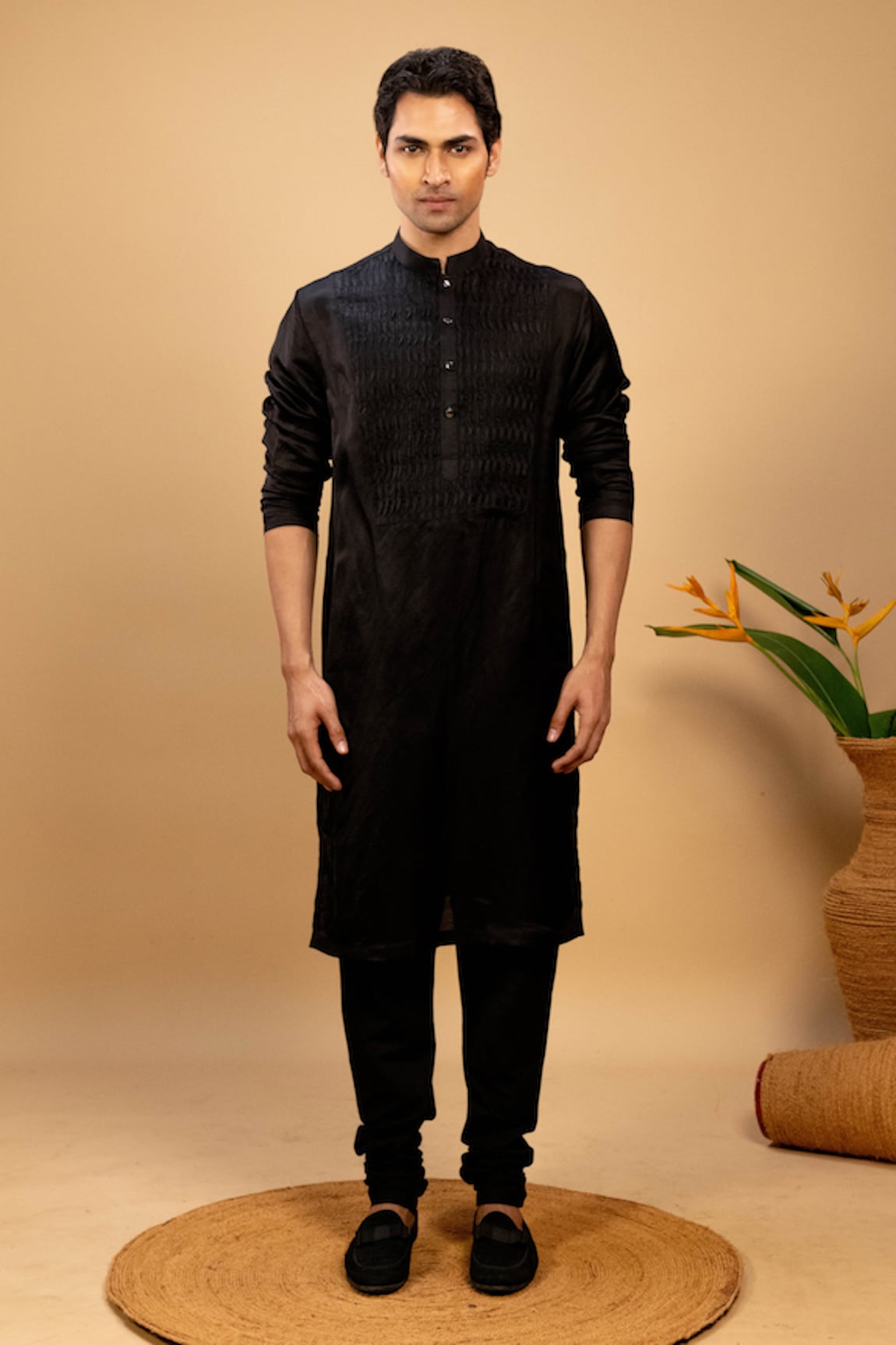 Agape Pintuck Yoked Kurta & Churidar Set