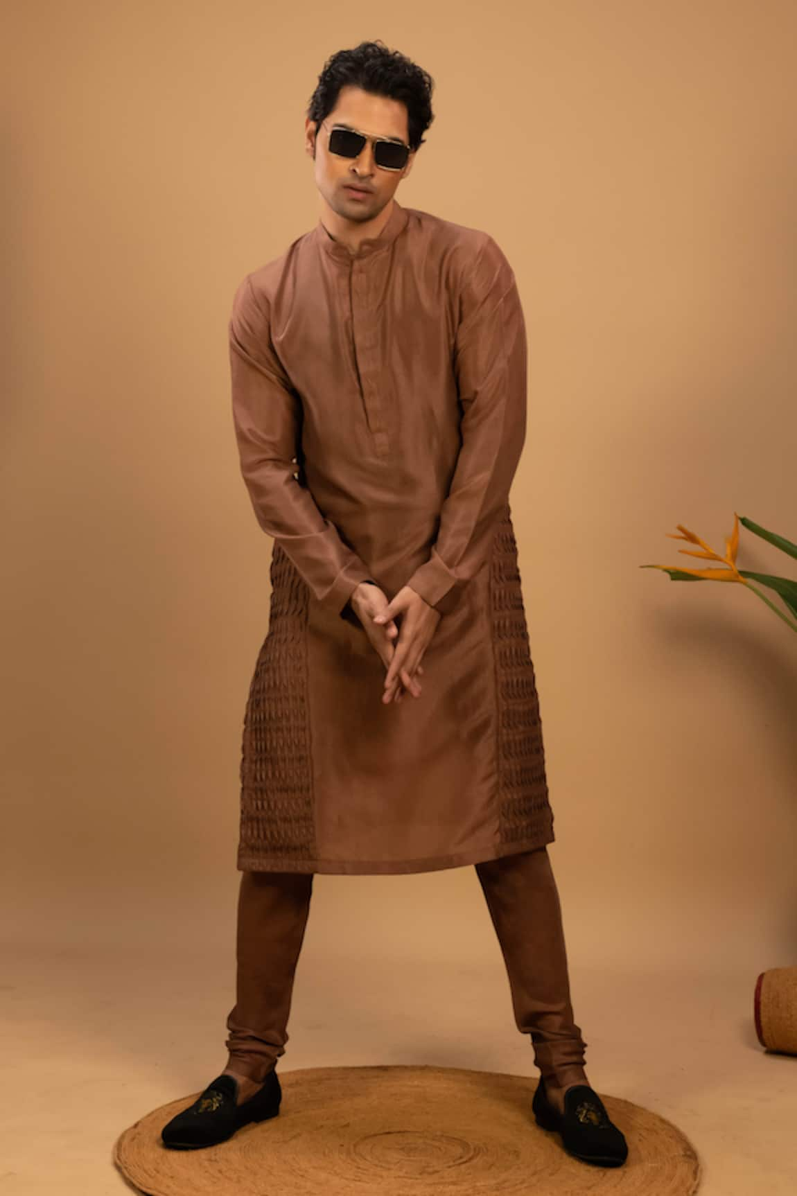 Agape Silk Pintucked Kurta & Churidar Set