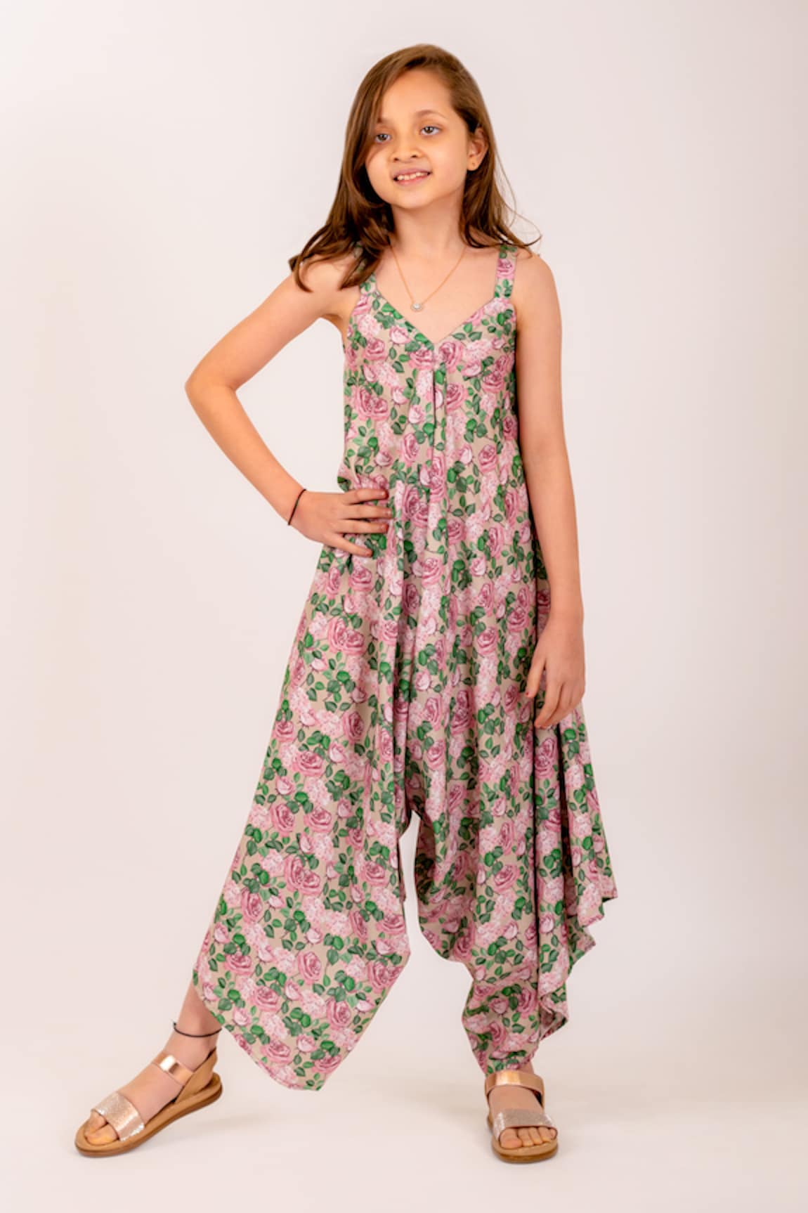 Pasha India Gardenia Print Asymmetric Palazzo Jumpsuit