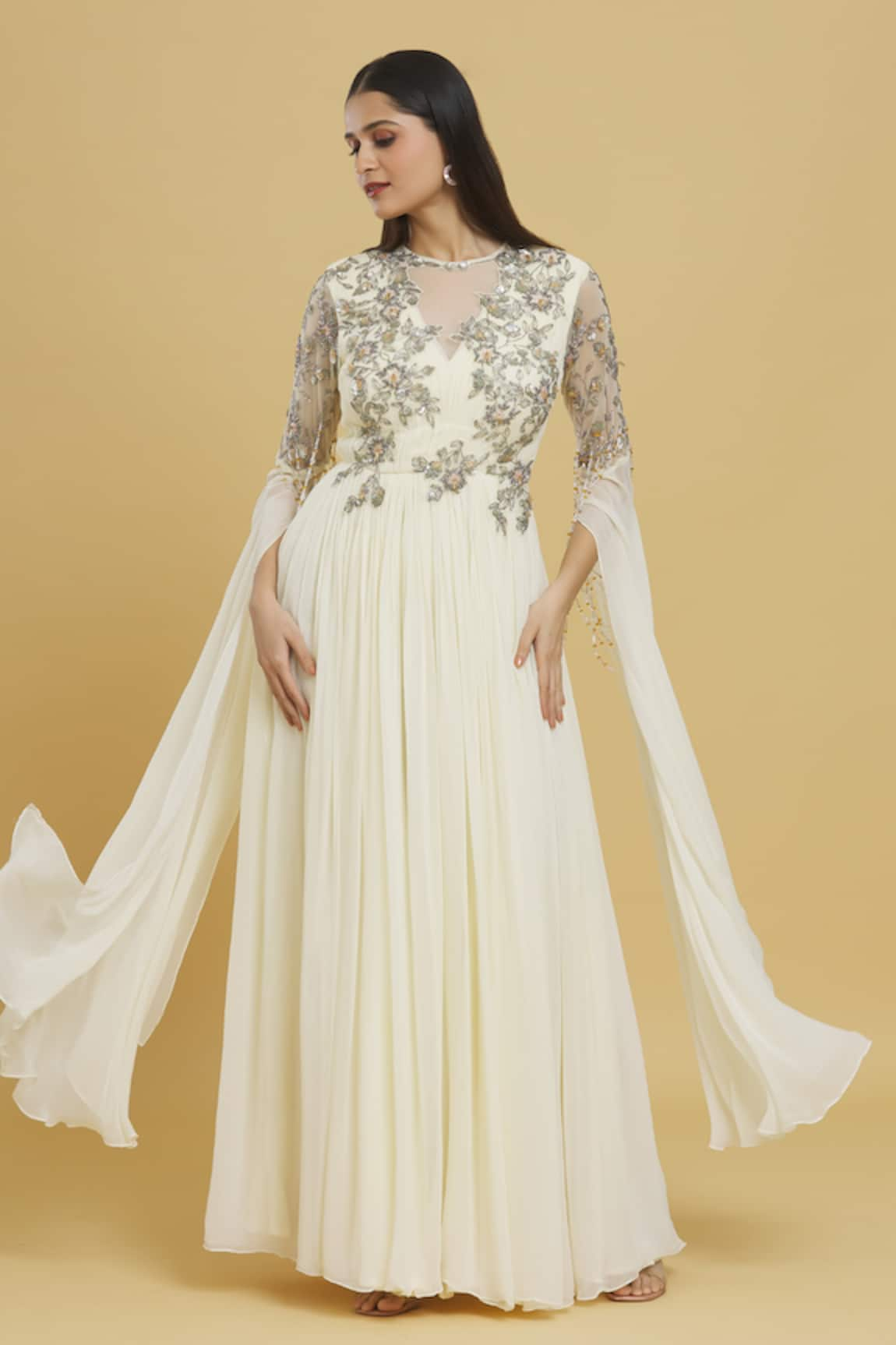 Mani Bhatia Floral Embroidered Draped Anarkali