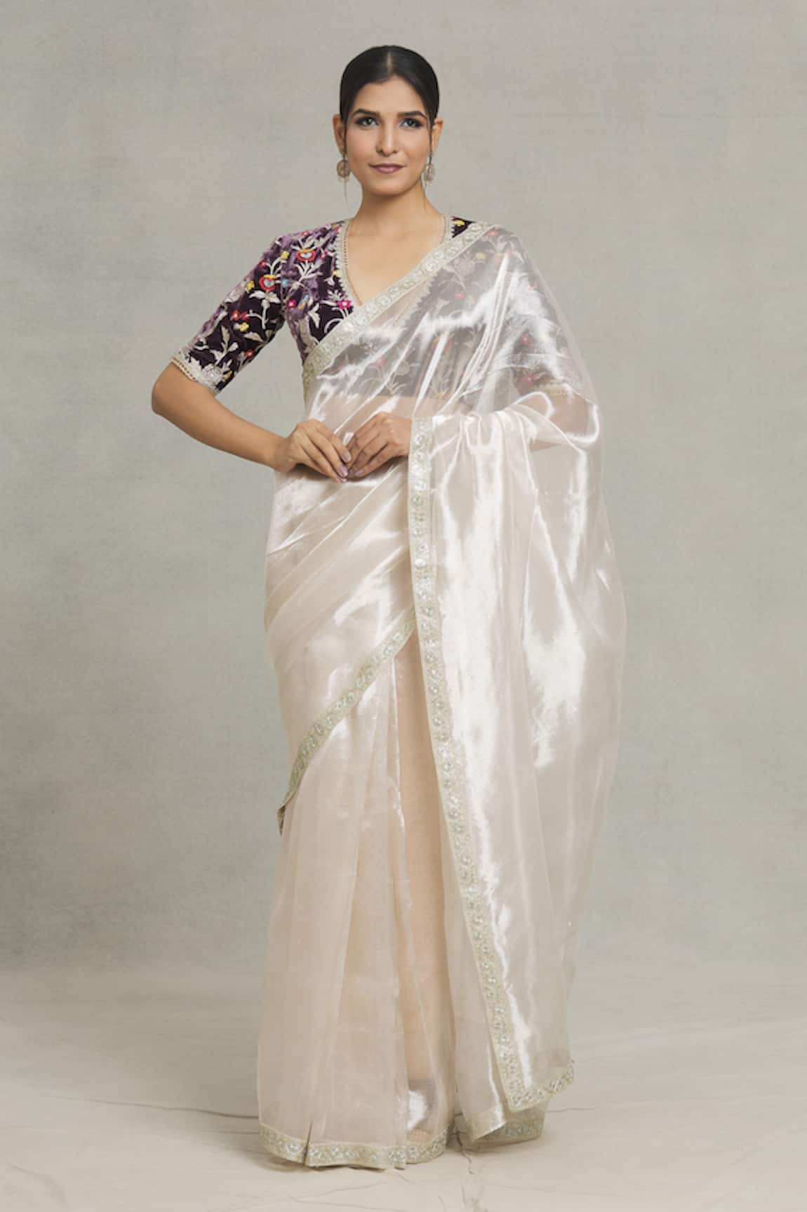 Pranay Baidya Metallic Sequin Embellished Bordered Saree