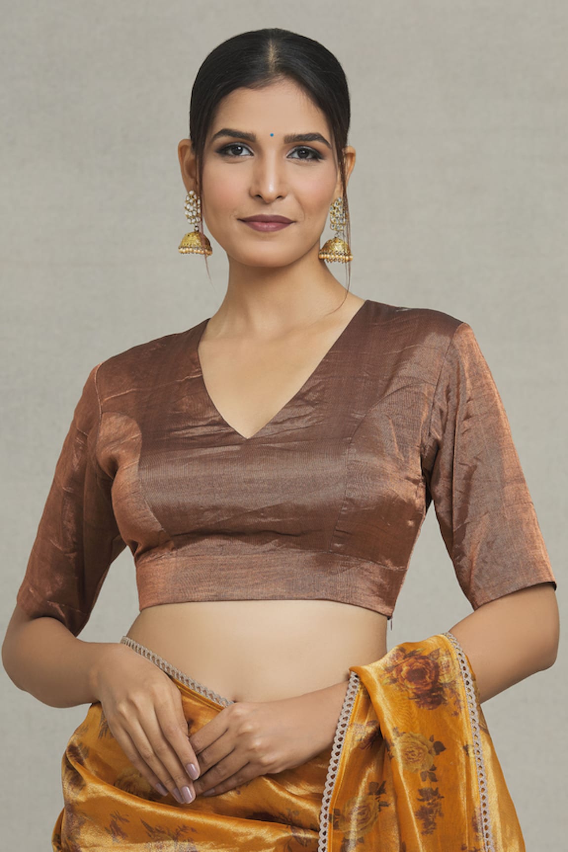 Pranay Baidya Plain V Neck Saree Blouse