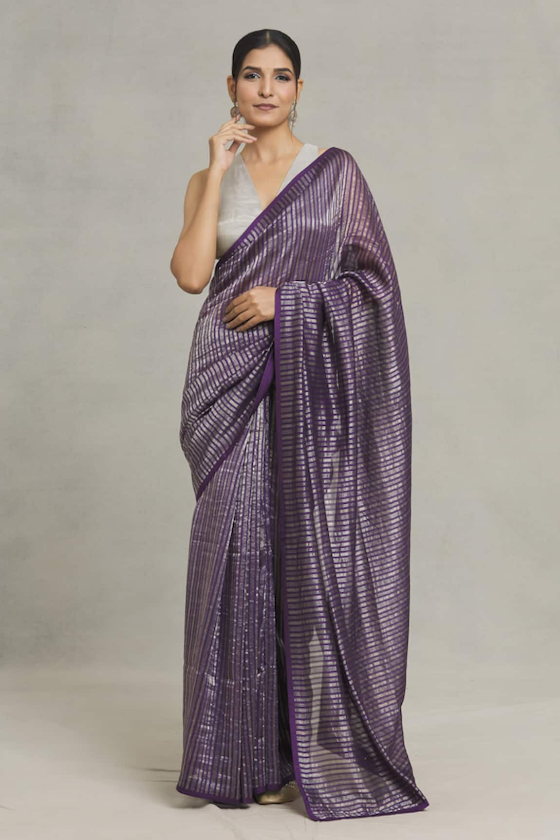 Pranay Baidya Chanderi Linear Woven Saree