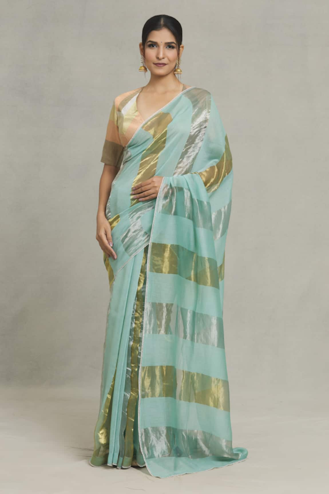 Pranay Baidya Chanderi Broad Stripe Woven Saree