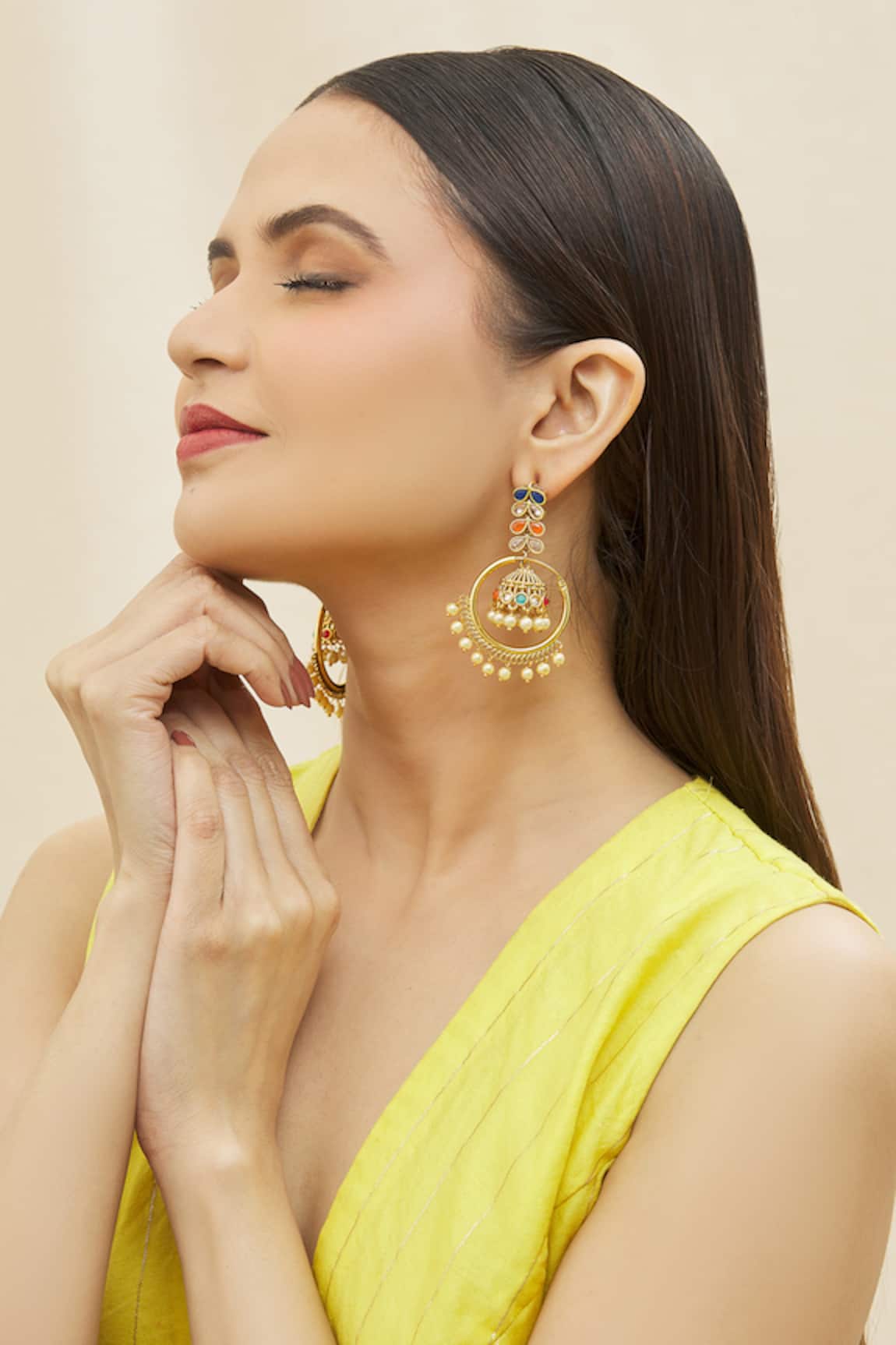 Navratan Pakizah  Elegant Jadau Pearl Earrings for women AFREE001N   wwwsoosicoin