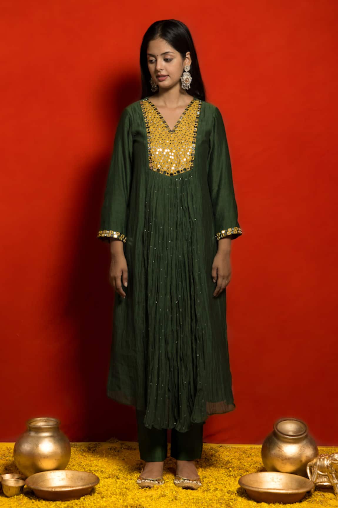 Mithi Supari Meer Gathered Embellished Kurta & Pant Set 