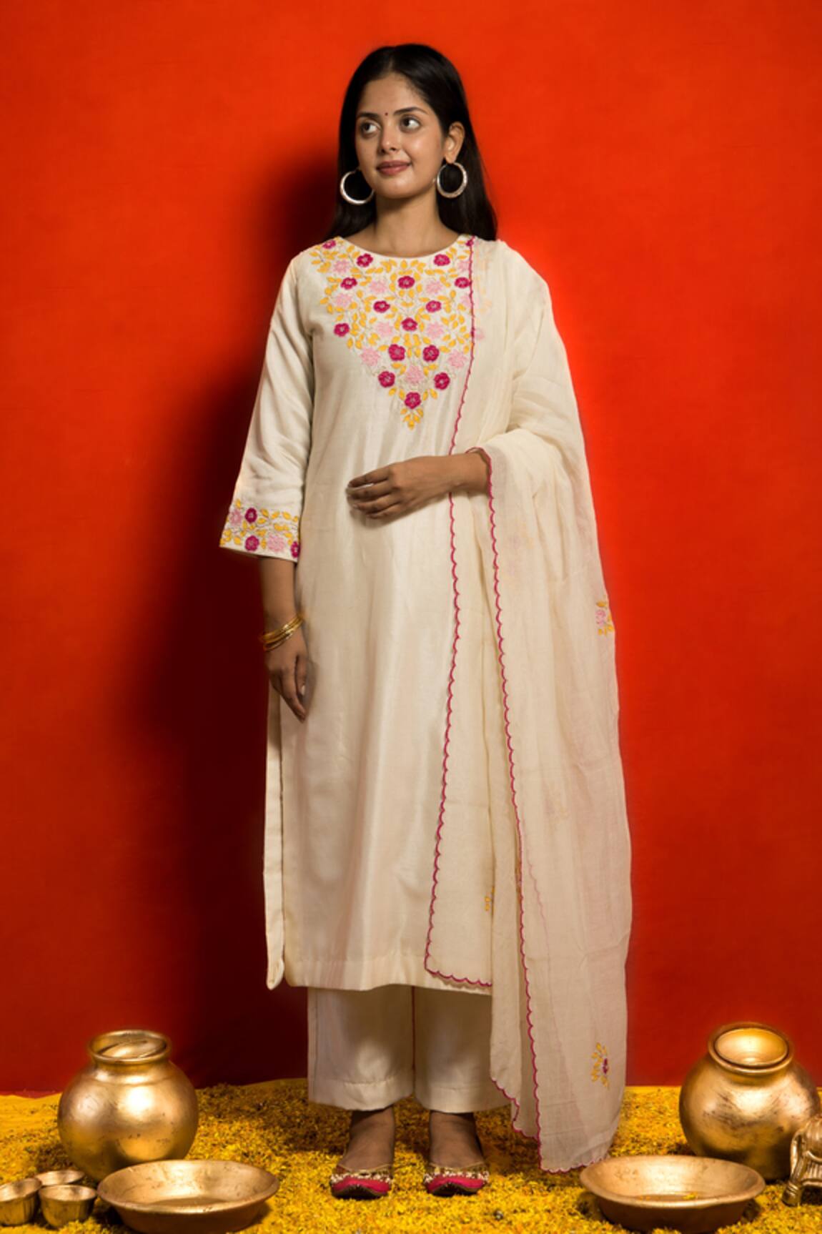 Mithi Supari Silk Chanderi Embroidered Kurta Set 