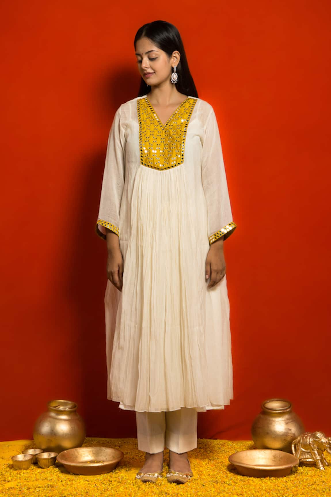 Mithi Supari Mirror Yoke Embellished Kurta & Pant Set 