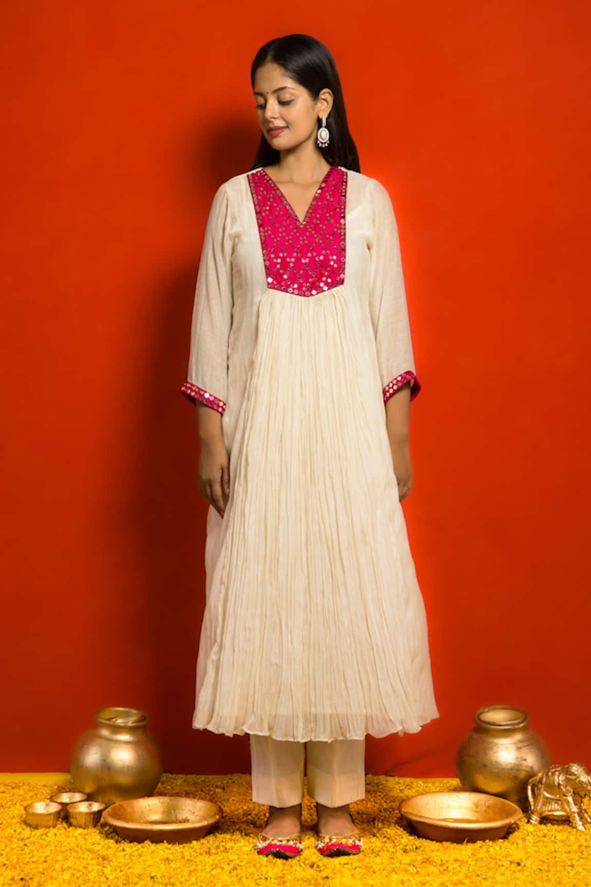 Mithi Supari Mirror Embellished Kurta & Pant Set 