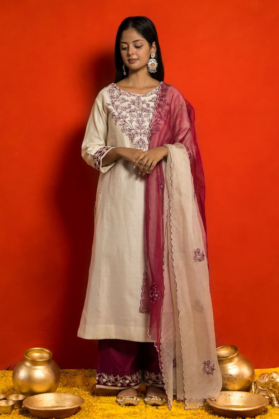 MITHI SUPARI Resham Neckline Embroidered Kurta Set