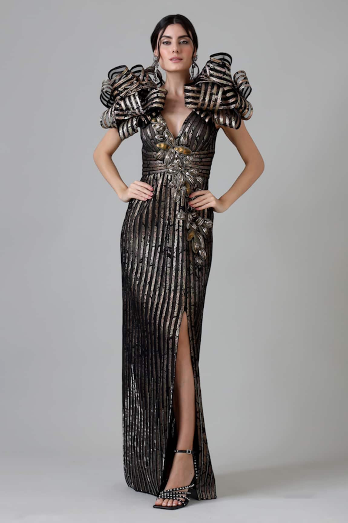 Geisha Designs Sera Floral Hand Embroidered Gown 