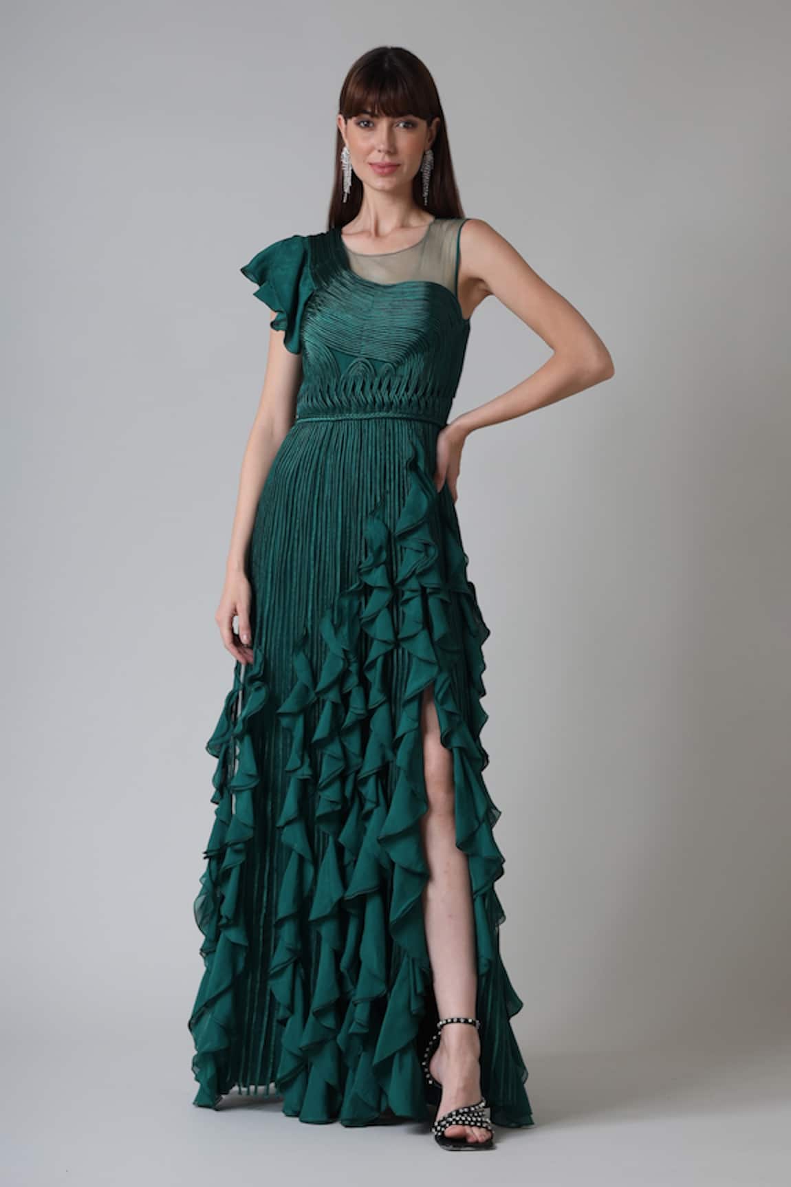 Geisha Designs Sacha Thread Hand Embroidered Gown 