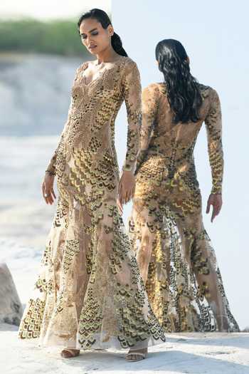 Geisha Designs Haven Beads & Pearls Embroidered Gown 