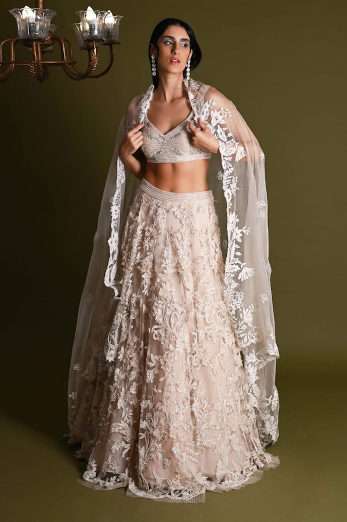 Geisha Designs Arielle Floral Jaal Embroidered Bridal Lehenga Set 