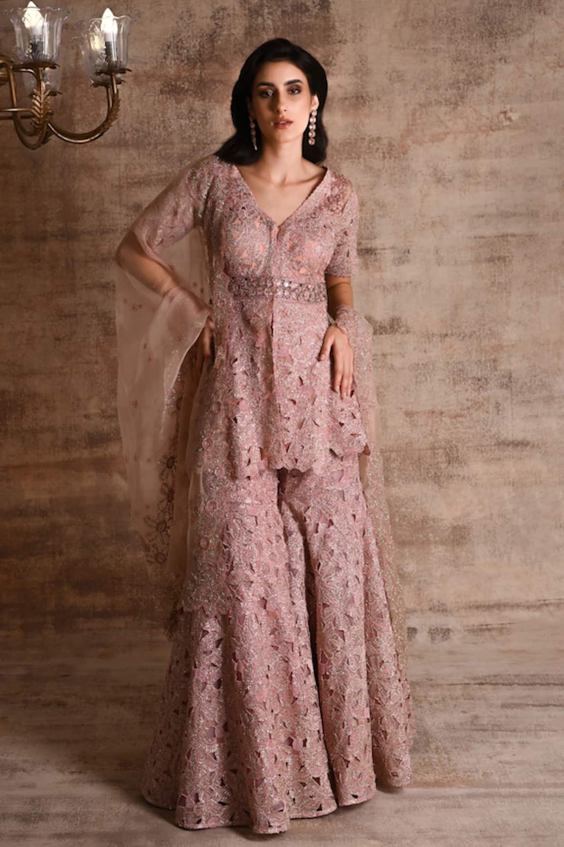 Geisha Designs Amineh Cut-Work Embroidered Peplum Kurta Sharara Set 