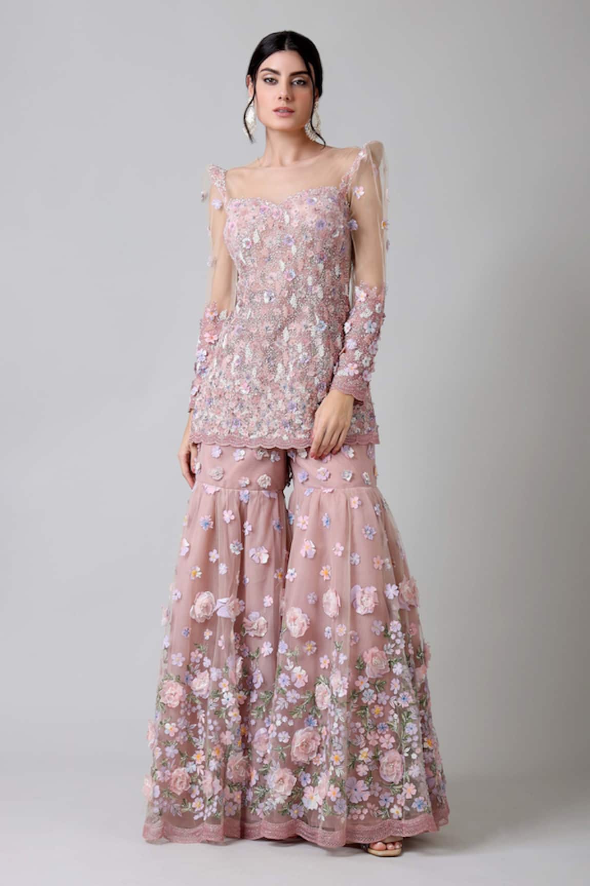 Geisha Designs Zana Floral Emnbroidered Kurta Gharara Set