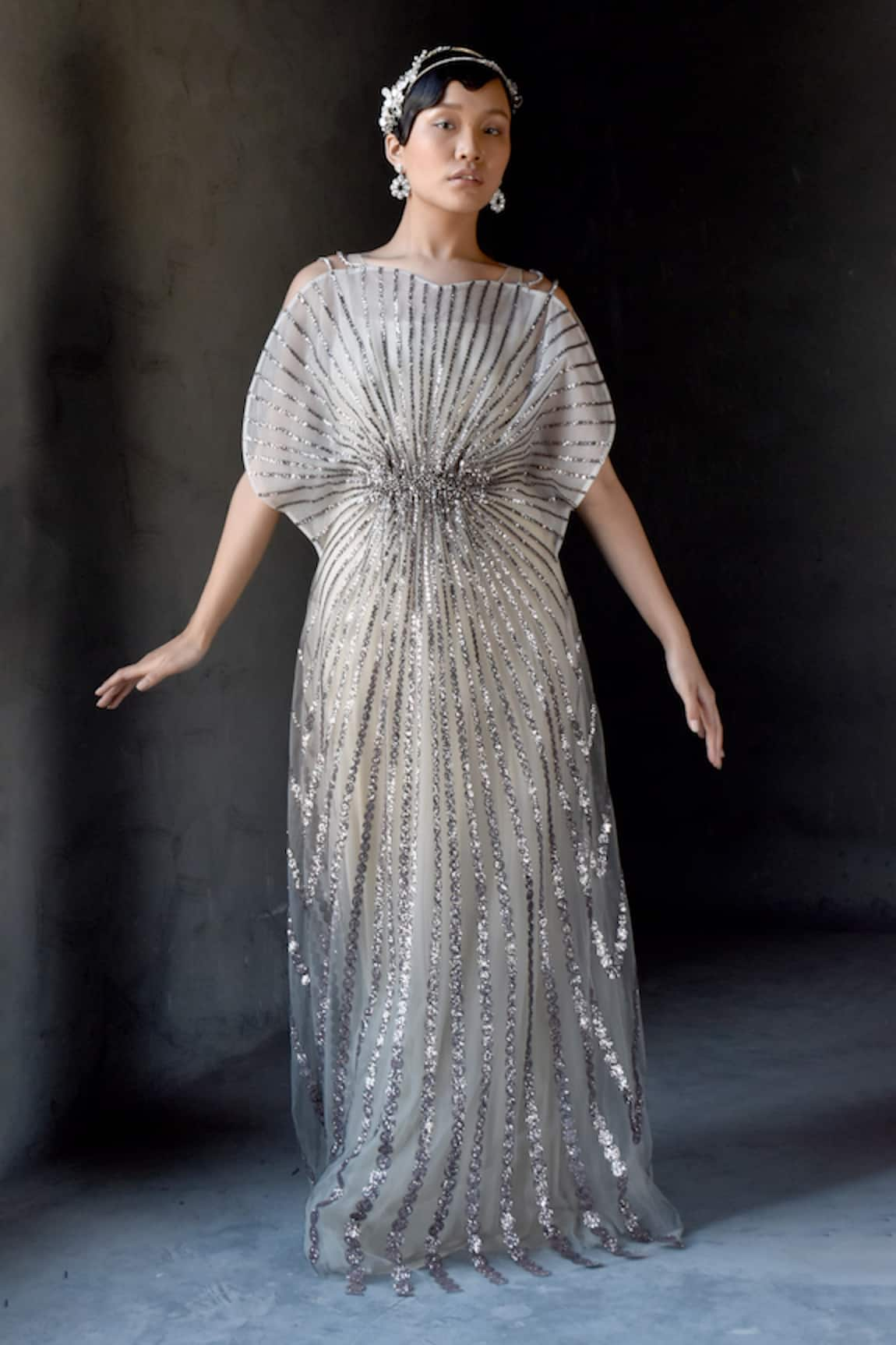 Geisha Designs Fleura Metallic Stripe Gown