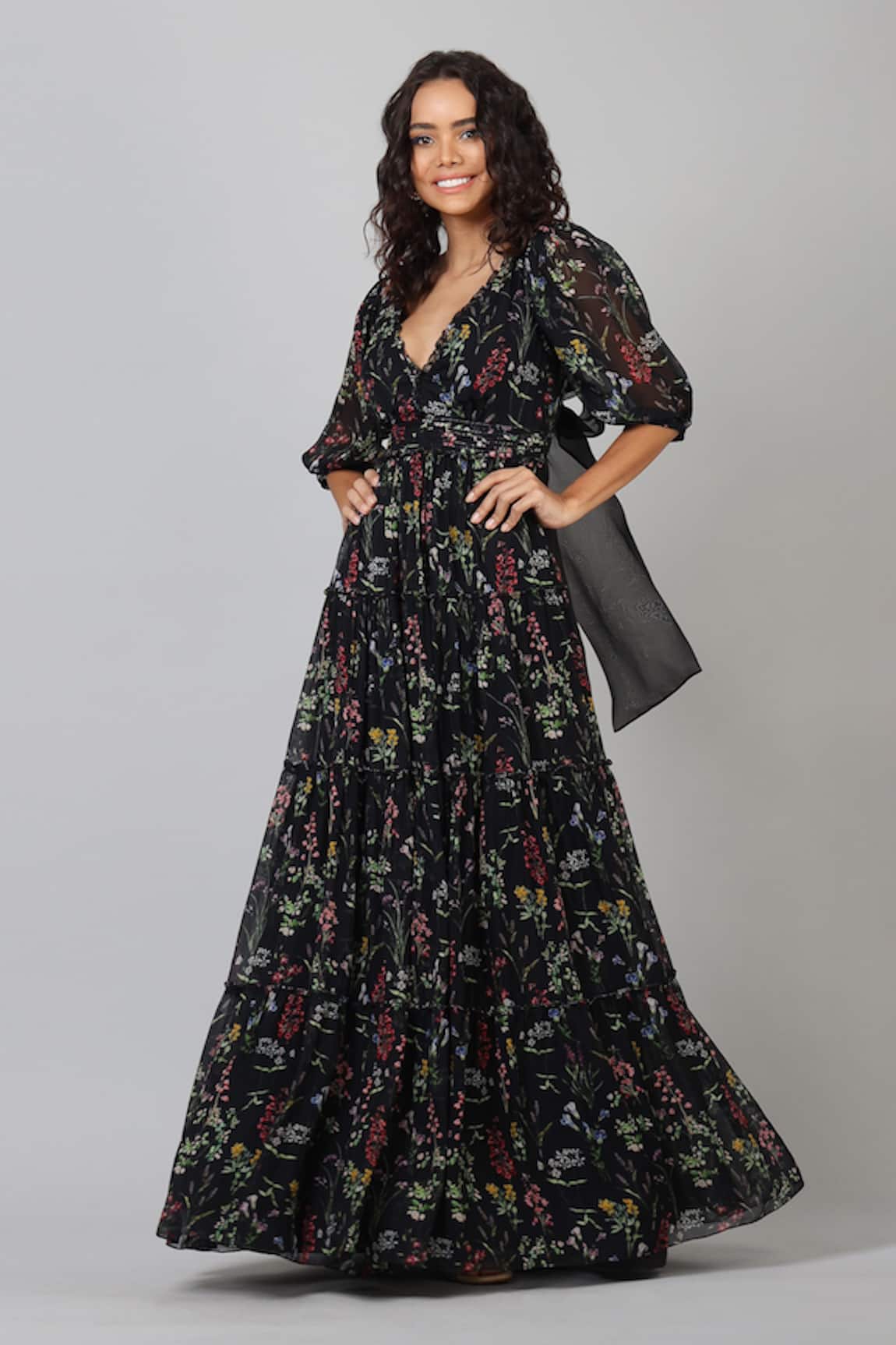 Geisha Designs Vivienne Floral Print Gown