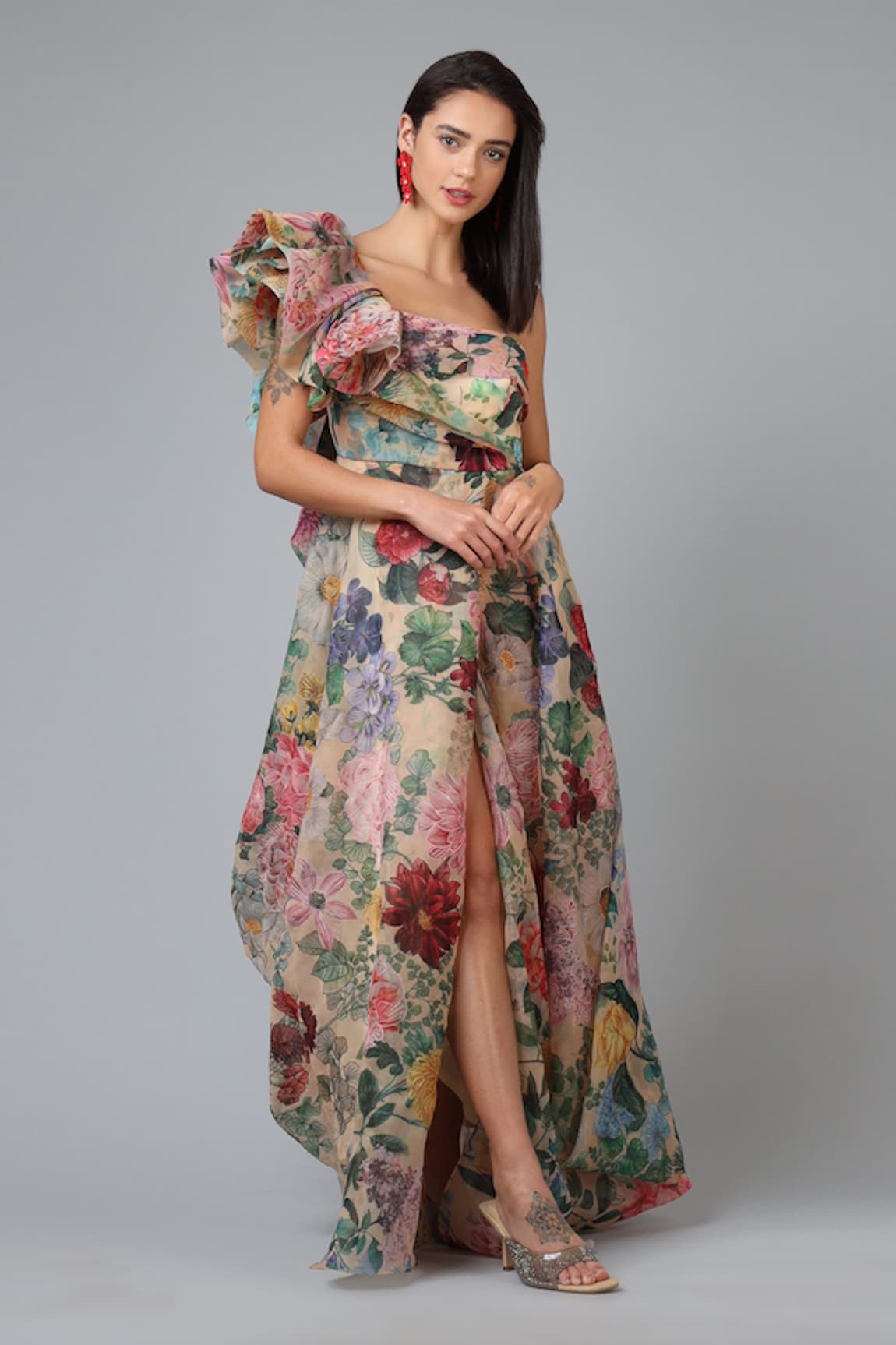 Geisha Designs Margaret Floral Print Gown