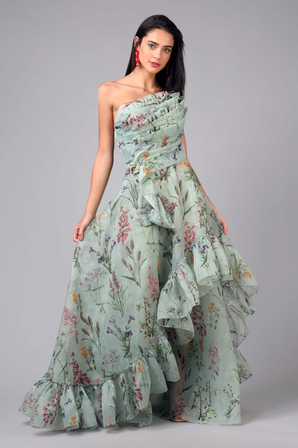 Geisha Designs Florence Print Draped Bodice Gown