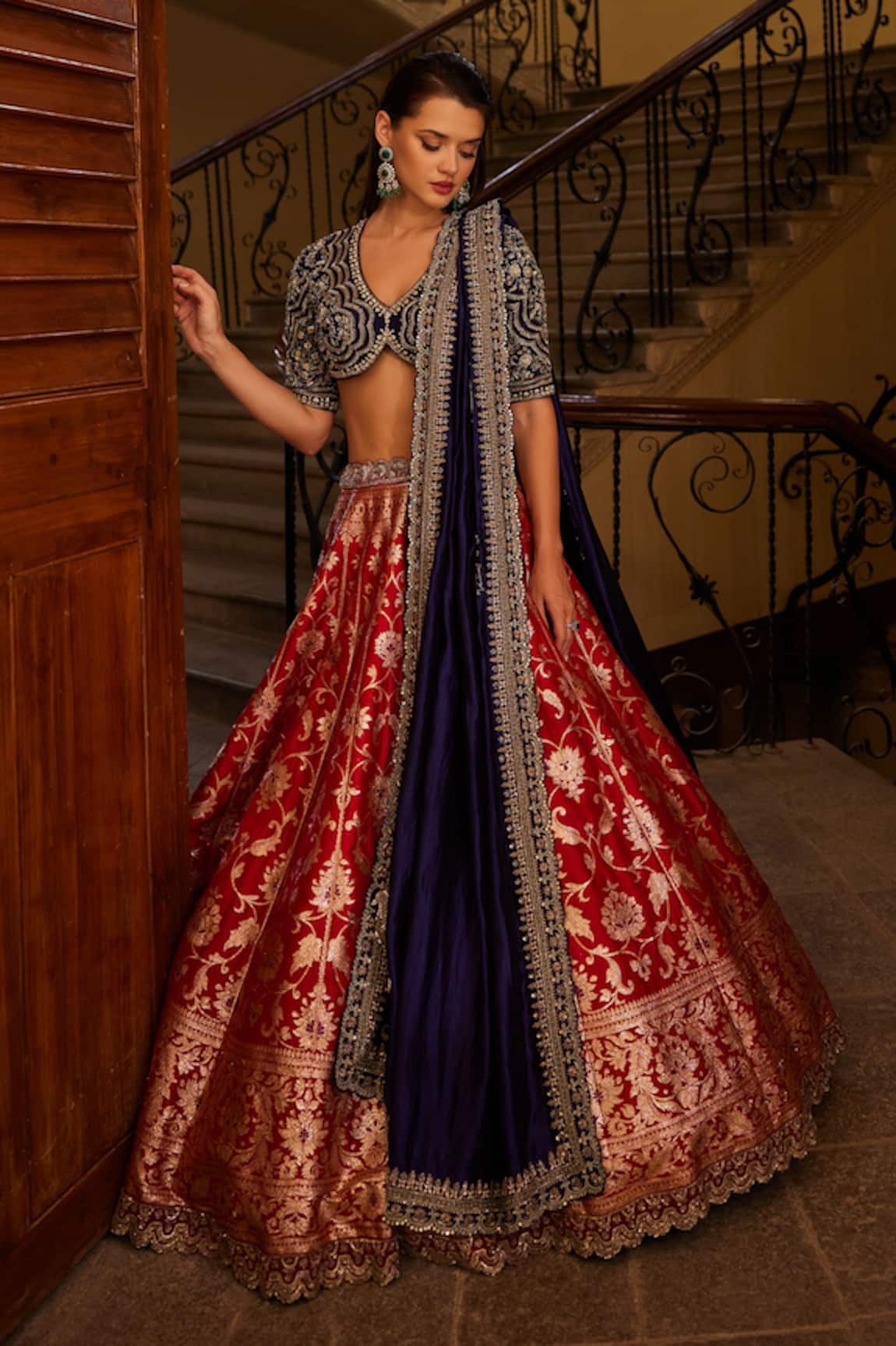 JAYANTI REDDY Banaras Silk Floral Jaal Pattern Bridal Lehenga Set