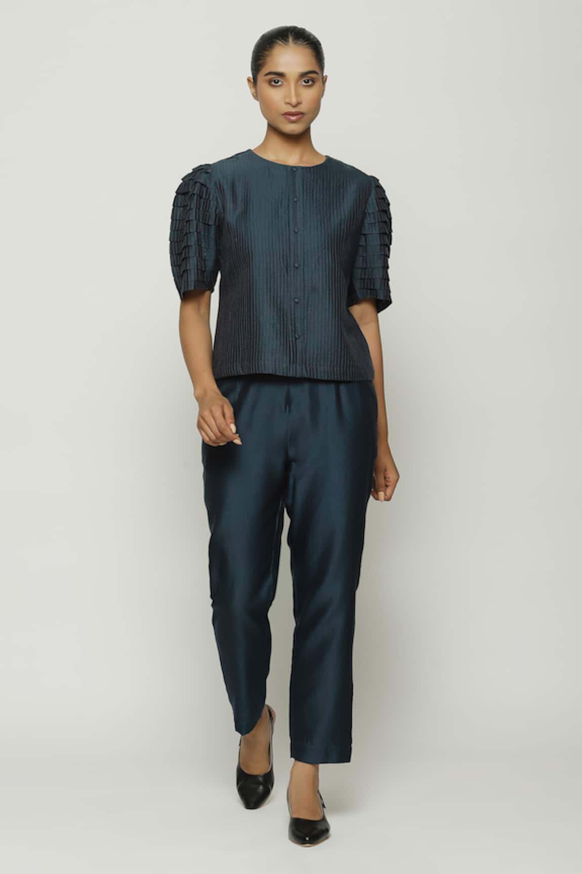 Abraham And Thakore Pleated Puff Sleeve Top 