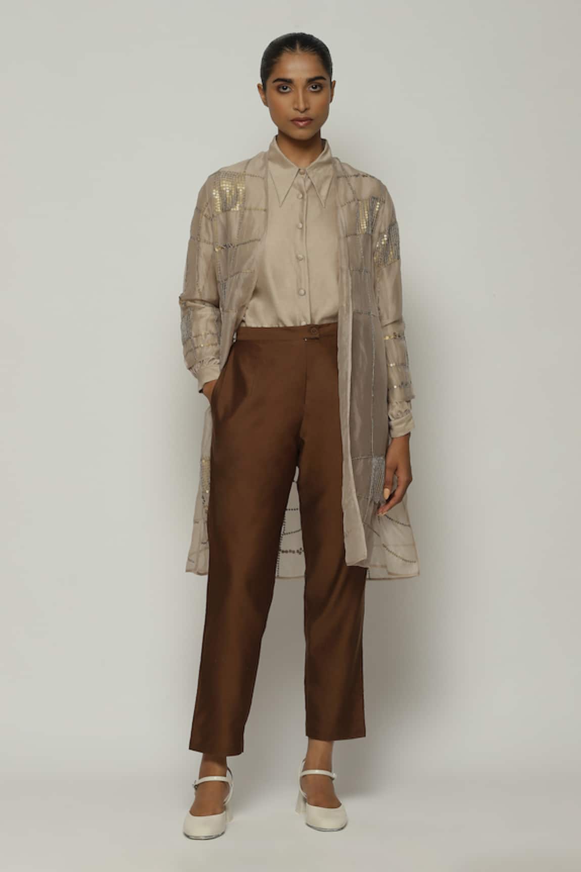Abraham And Thakore Silk Tribal Checks Embroidered Jacket 