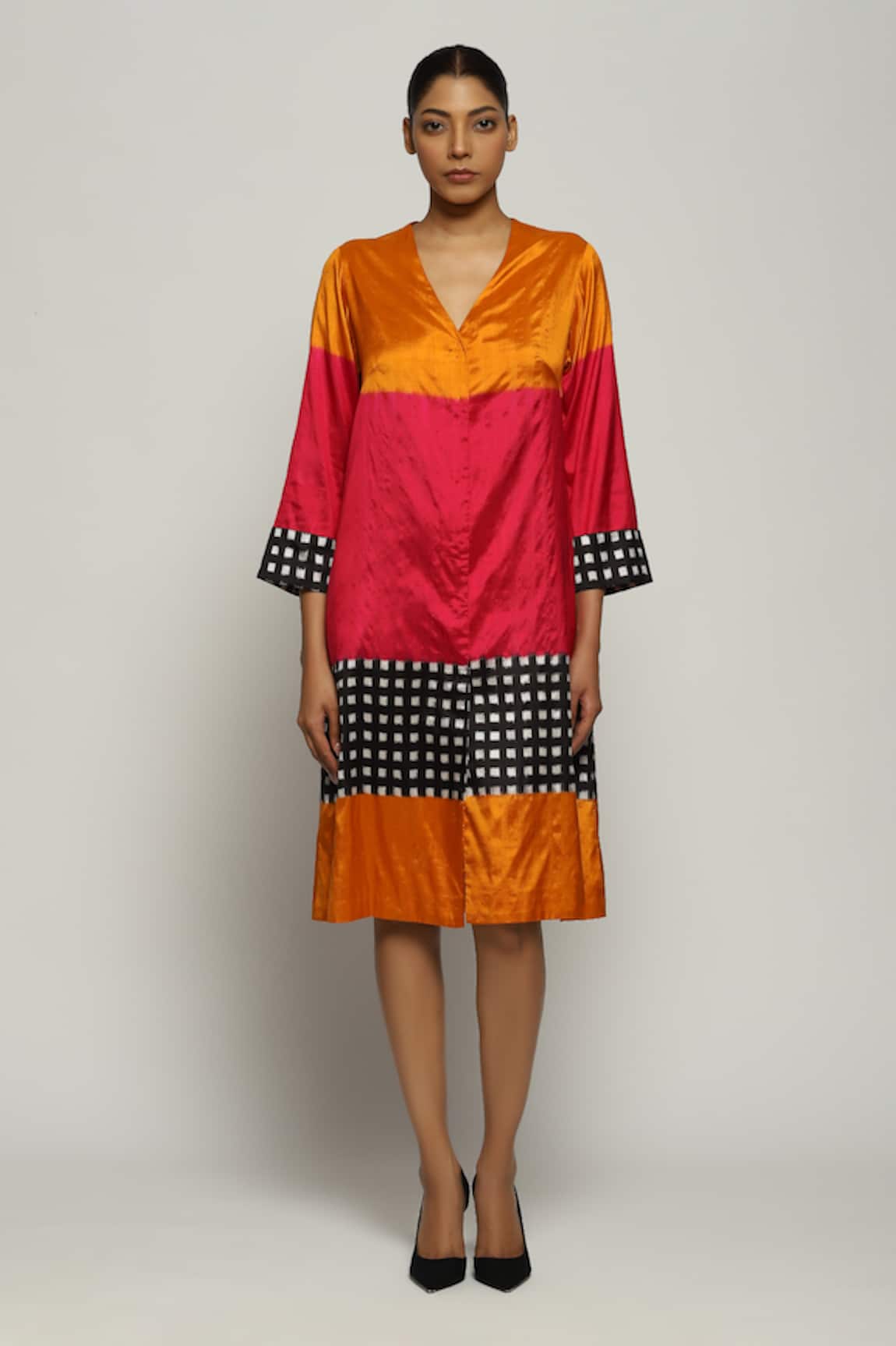 Abraham And Thakore Silk Ikat Pattern Kimono Jacket 