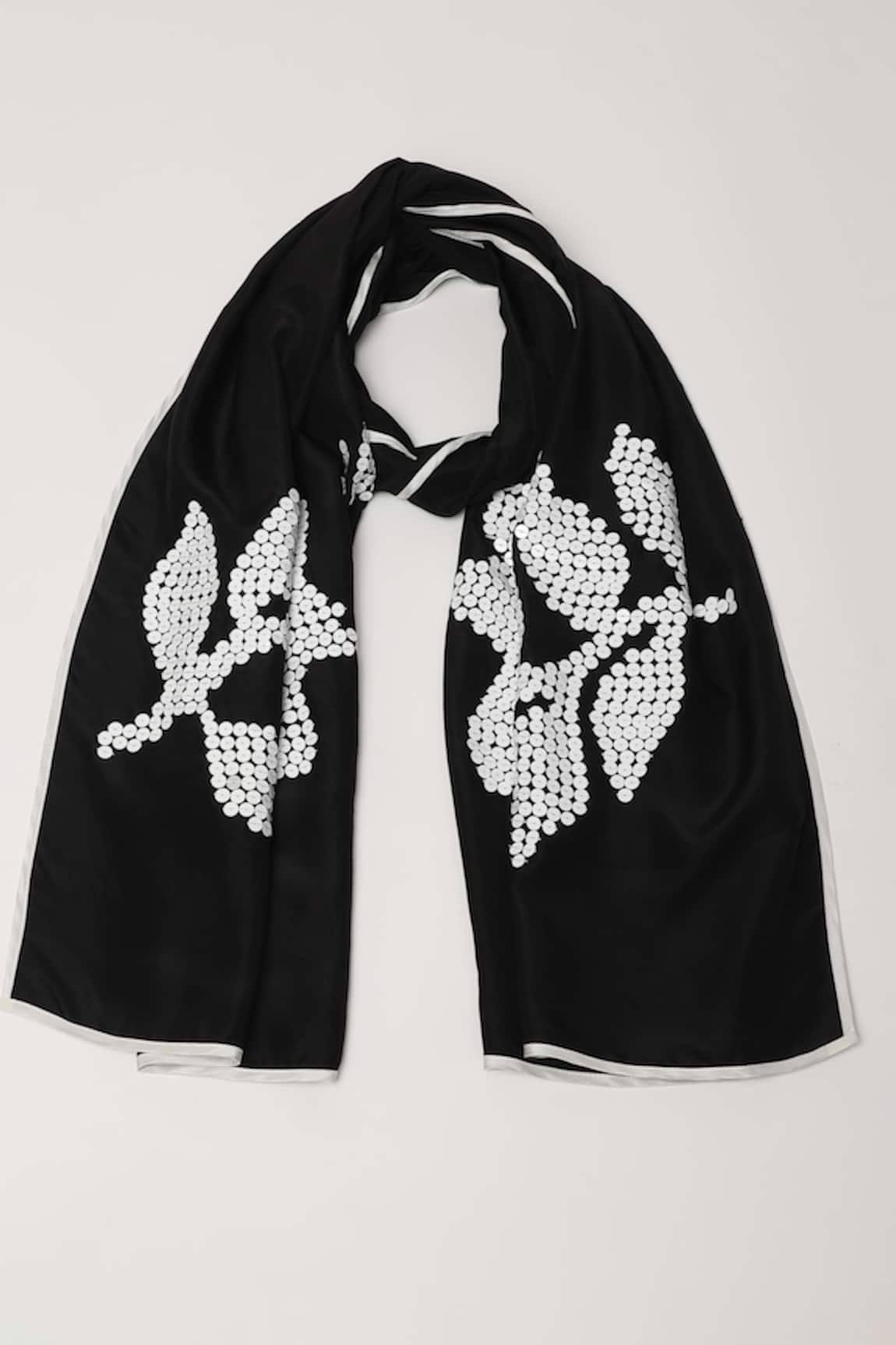 Abraham & Thakore Floral Sequin Embroidered Scarf