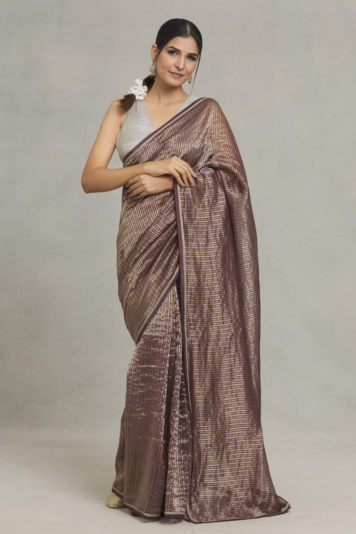 Pranay Baidya Chanderi Stripe Woven Saree