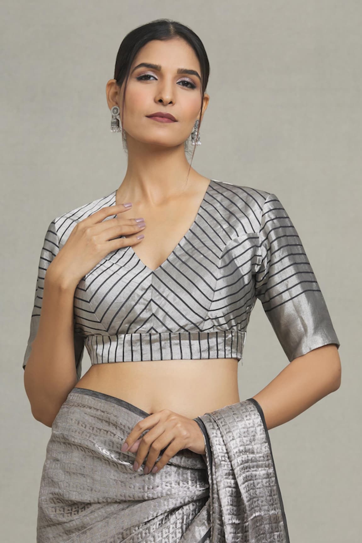 Pranay Baidya Stripe Pattern Metallic Blouse