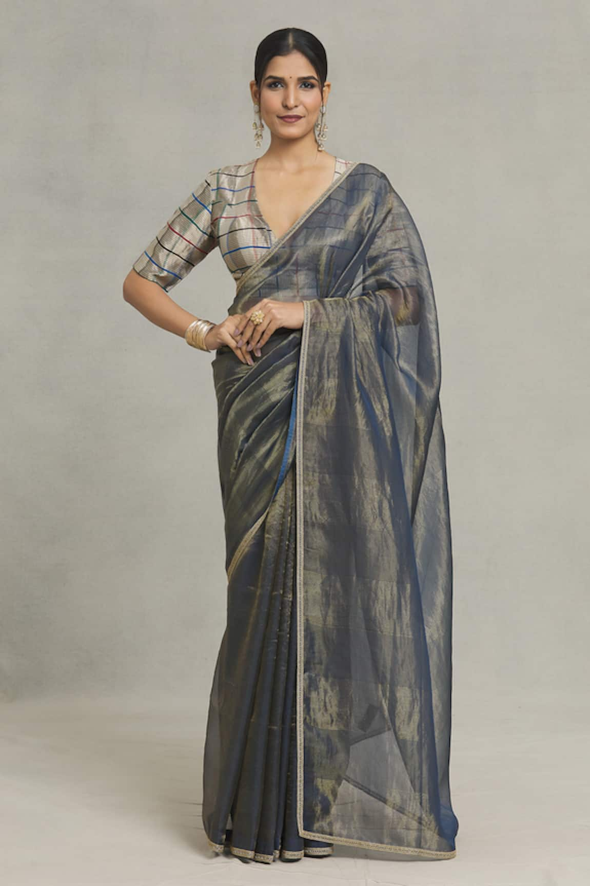 Pranay Baidya Thin Stripe Woven Saree