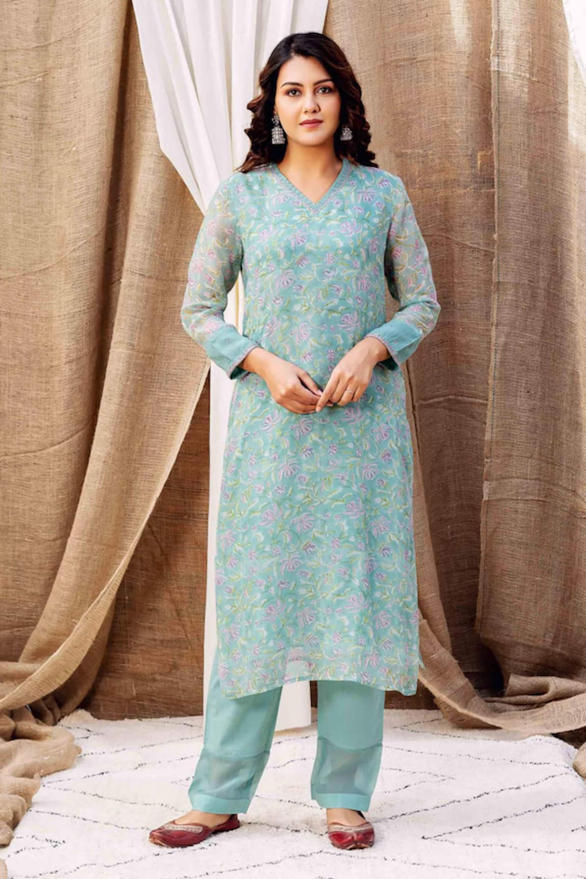 Missprint Floral Hand Block Print Kurta & Pant Set