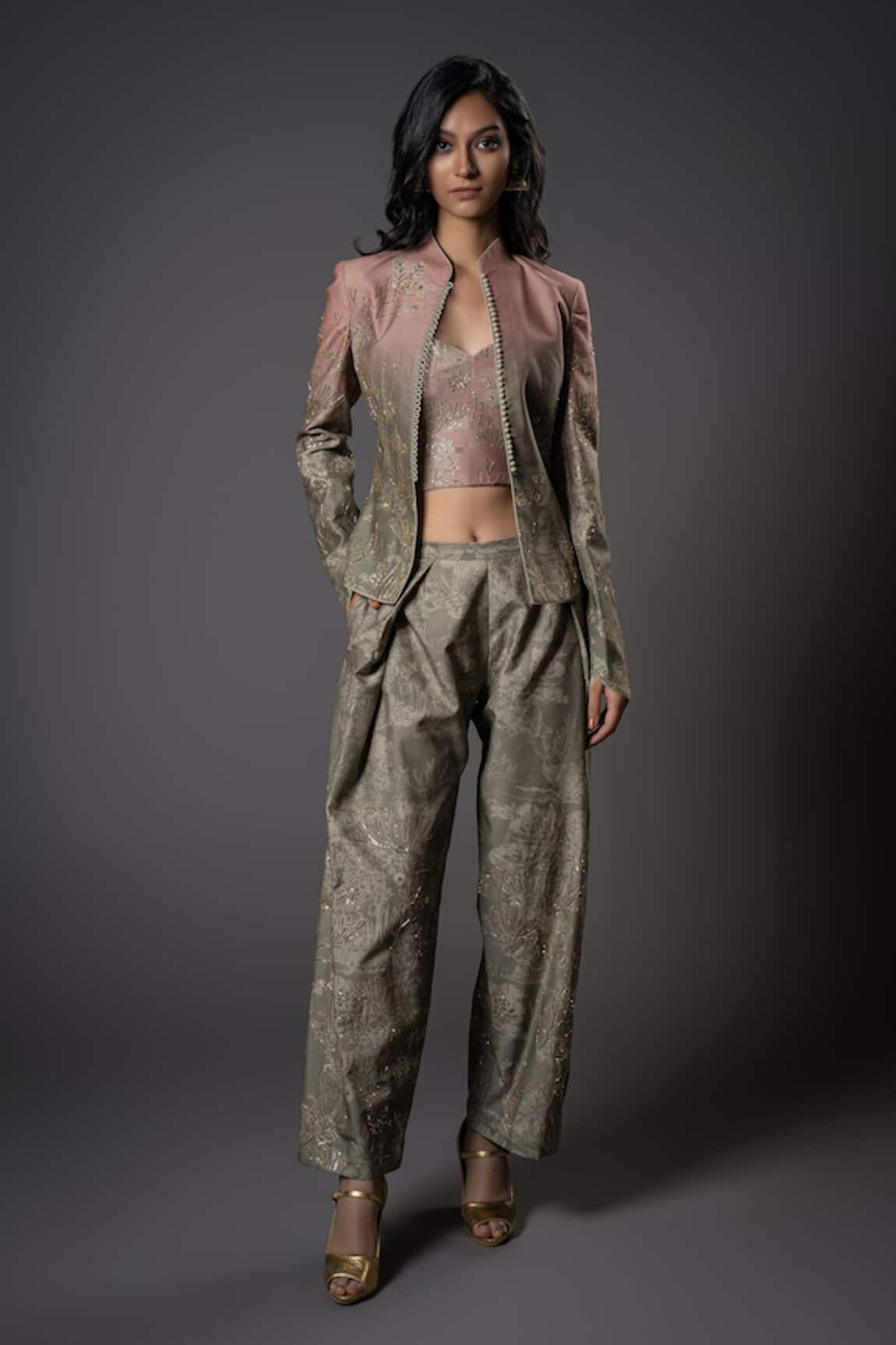 Rohit Bal Ombre Embroidered Jacket Pant Set