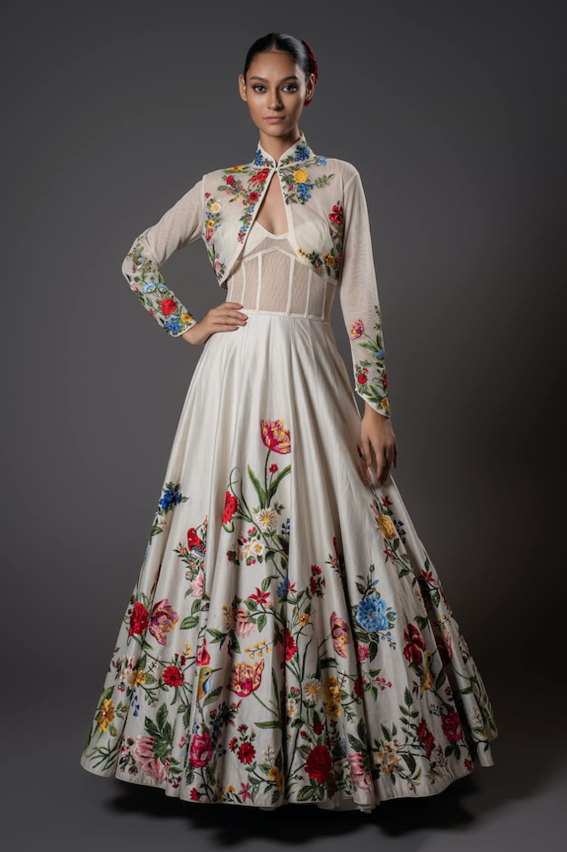 Rohit Bal Floral Embroidered Jacket Anarkali & Churidar Set