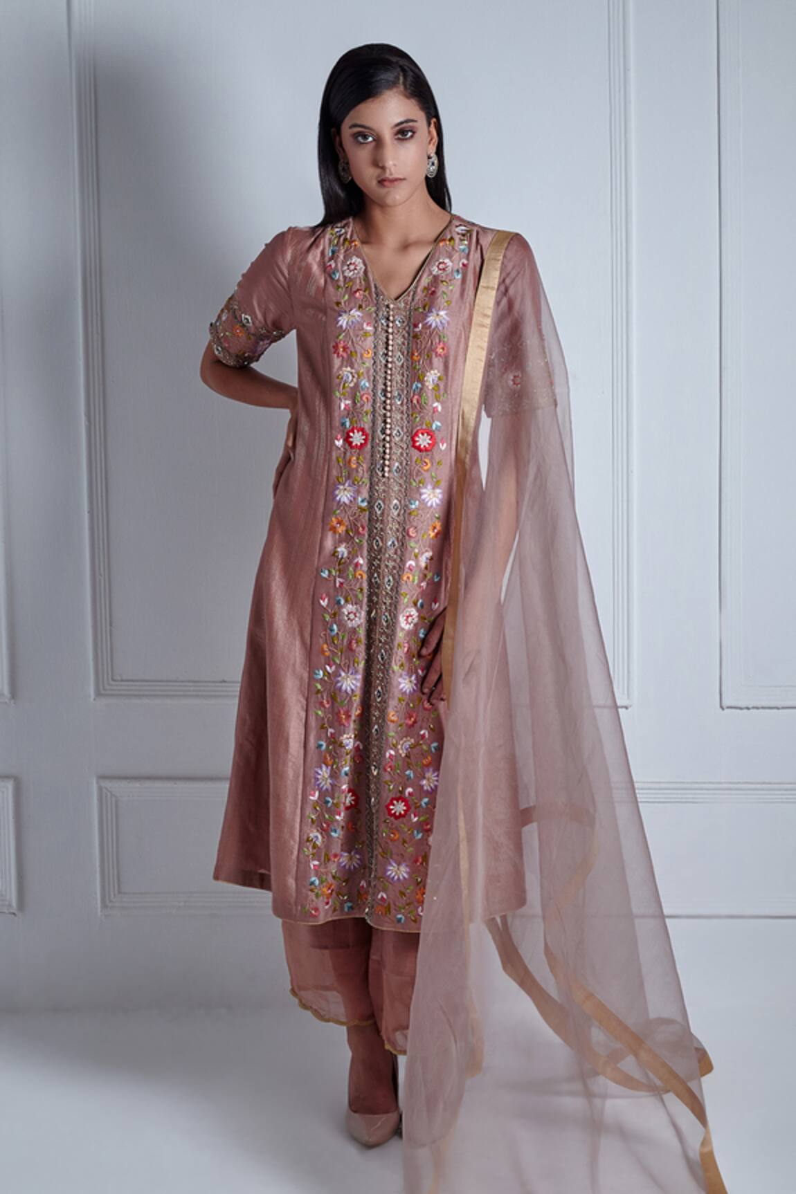 Radhika & Raghav Aafia Pansy Bloom Embroidered Kurta Pant Set