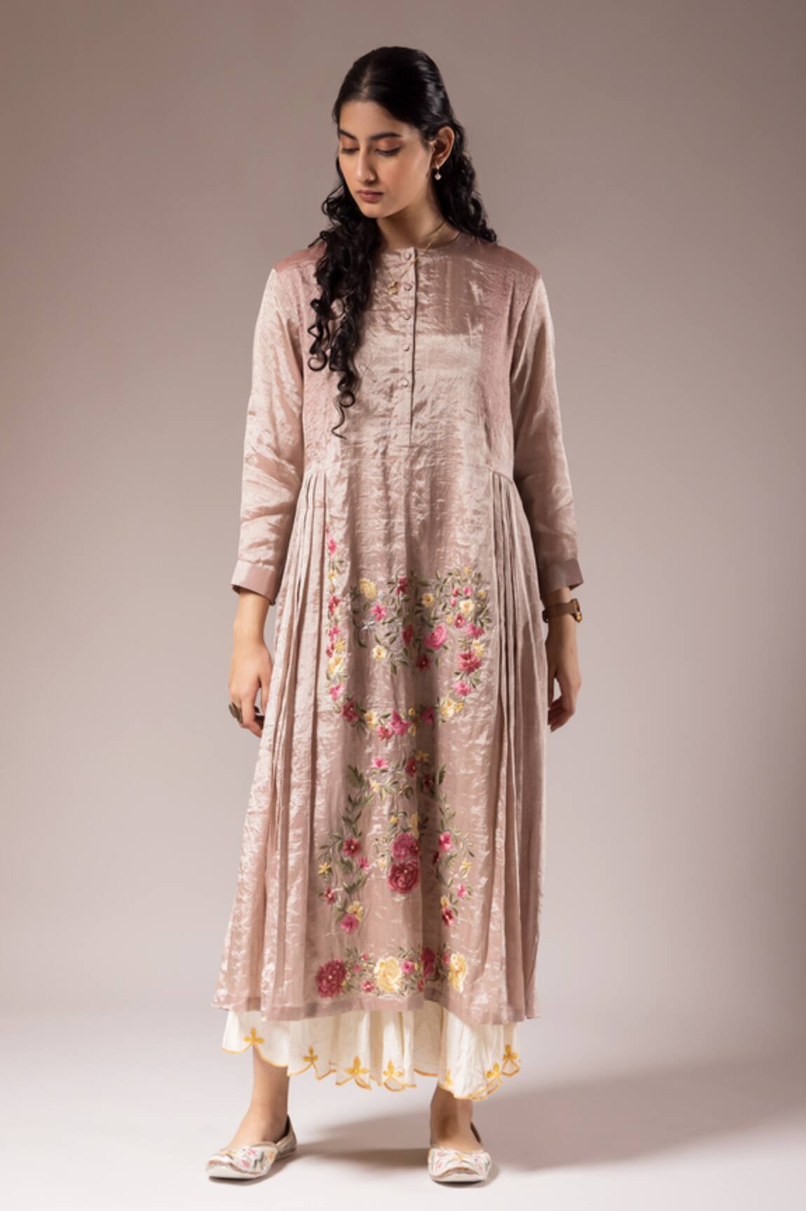 Prama By Pratima Pandey Floral Parsi Embroidered Kurta With Inner Dress 
