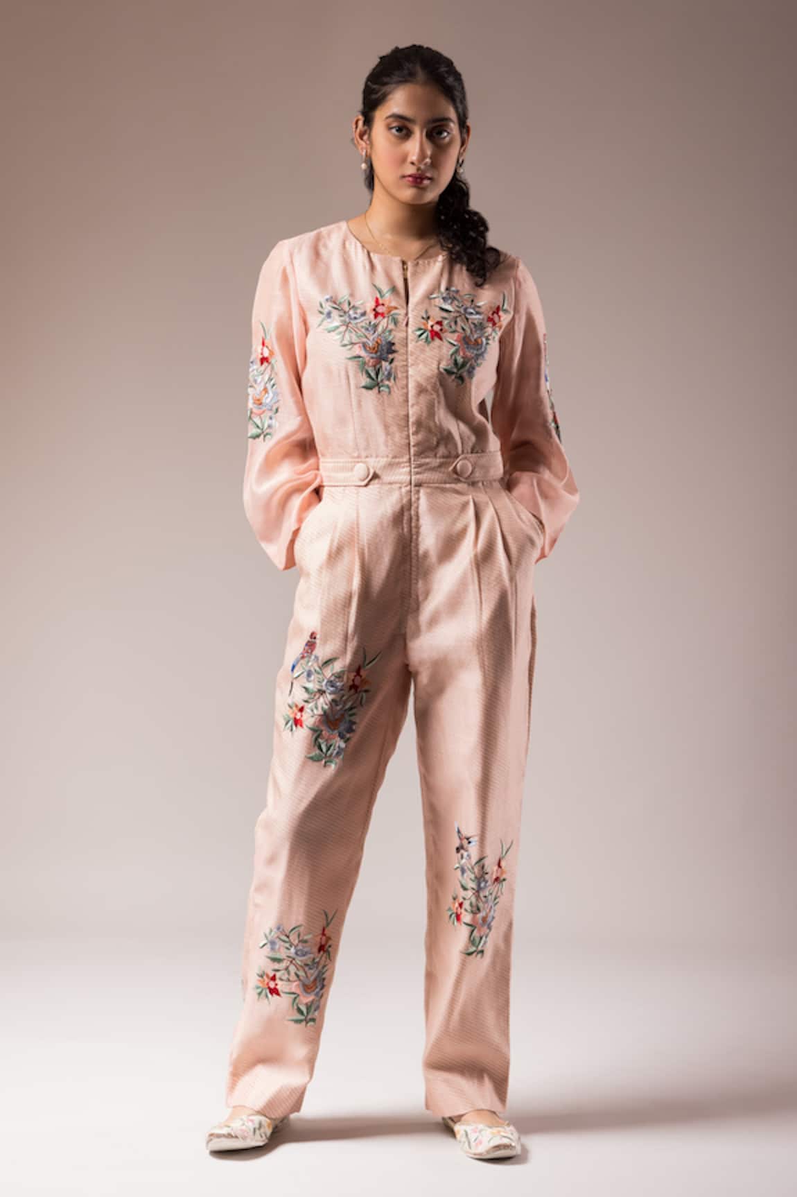 PRAMA BY PRATIMA PANDEY Silk Chanderi Floral Embroidered Jumpsuit