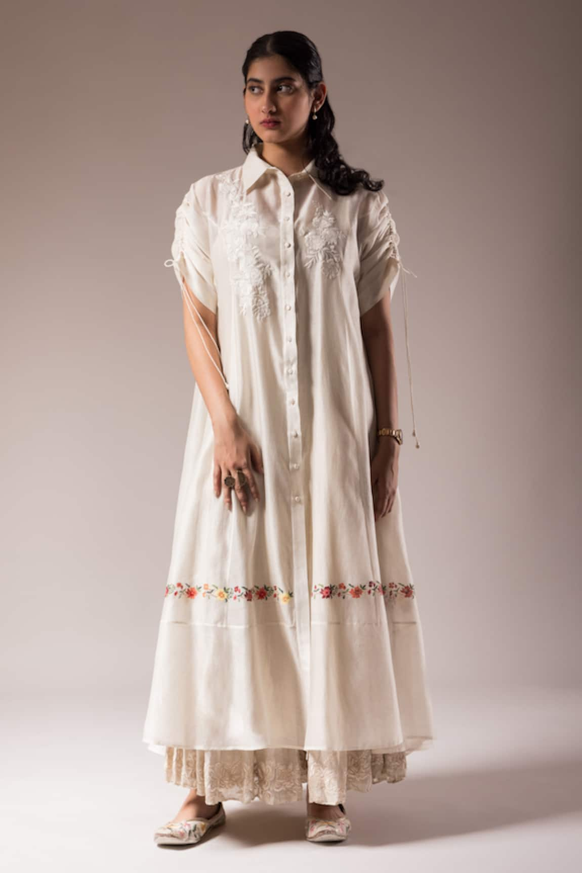 PRAMA BY PRATIMA PANDEY Silk Chanderi Hand Painted Embroidered Dress